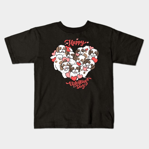 Happy valentines day cute shih tzu heart Kids T-Shirt by Yarafantasyart